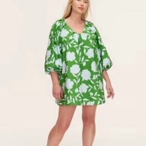 Kate Spade Target poplin long sleeve mini dress puff sleeve green rose